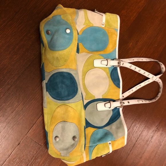 Coach Suede Blue Green White Optic Gallery Tote - Picture 2 of 8